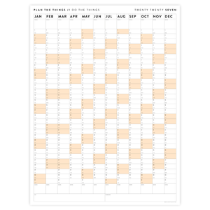 PRINTABLE VERTICAL 2027 WALL CALENDAR WITH ORANGE WEEKENDS - INSTANT DOWNLOAD