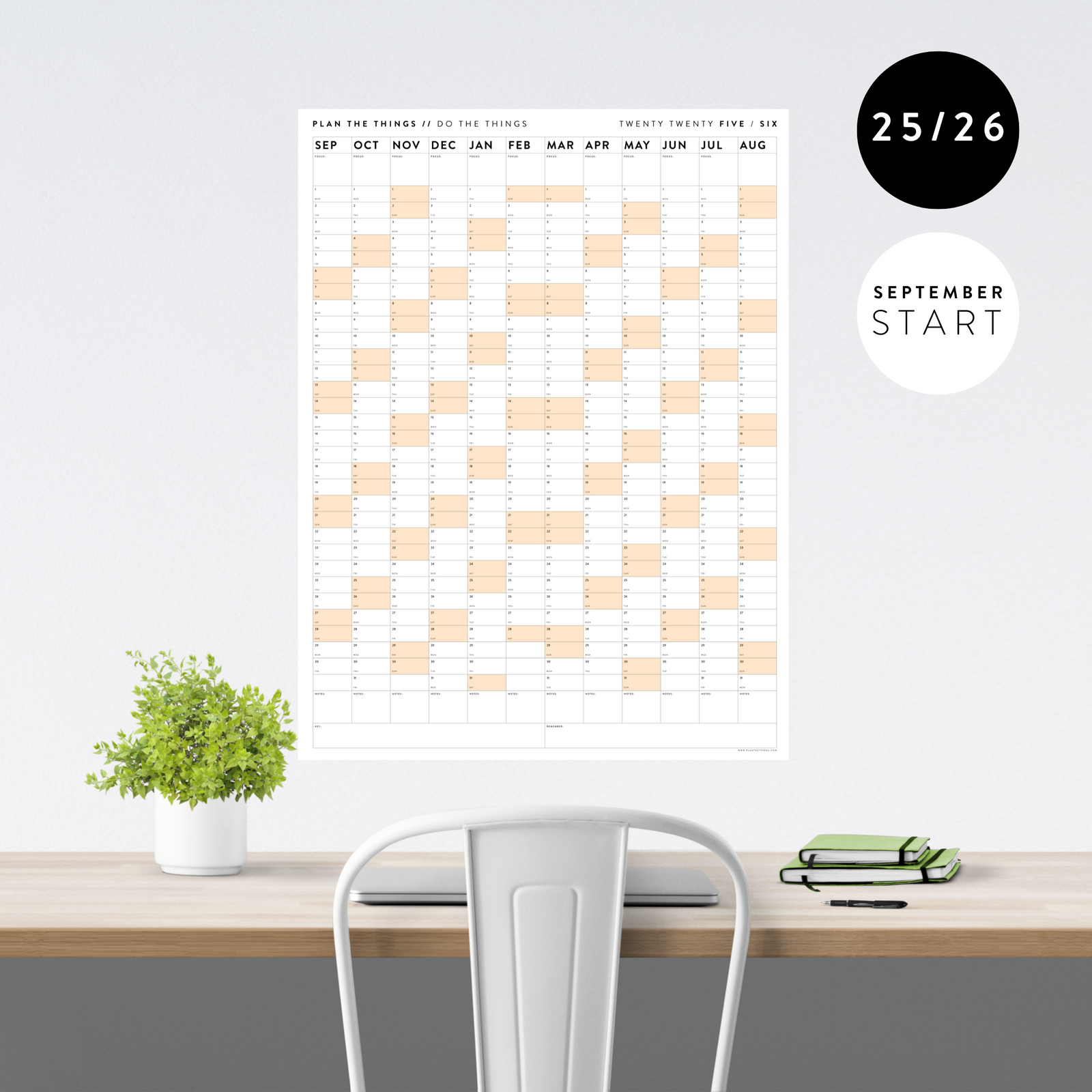 2025 - 2026 ACADEMIC WALL CALENDAR (SEPTEMBER START) | VERTICAL WITH ORANGE WEEKENDS