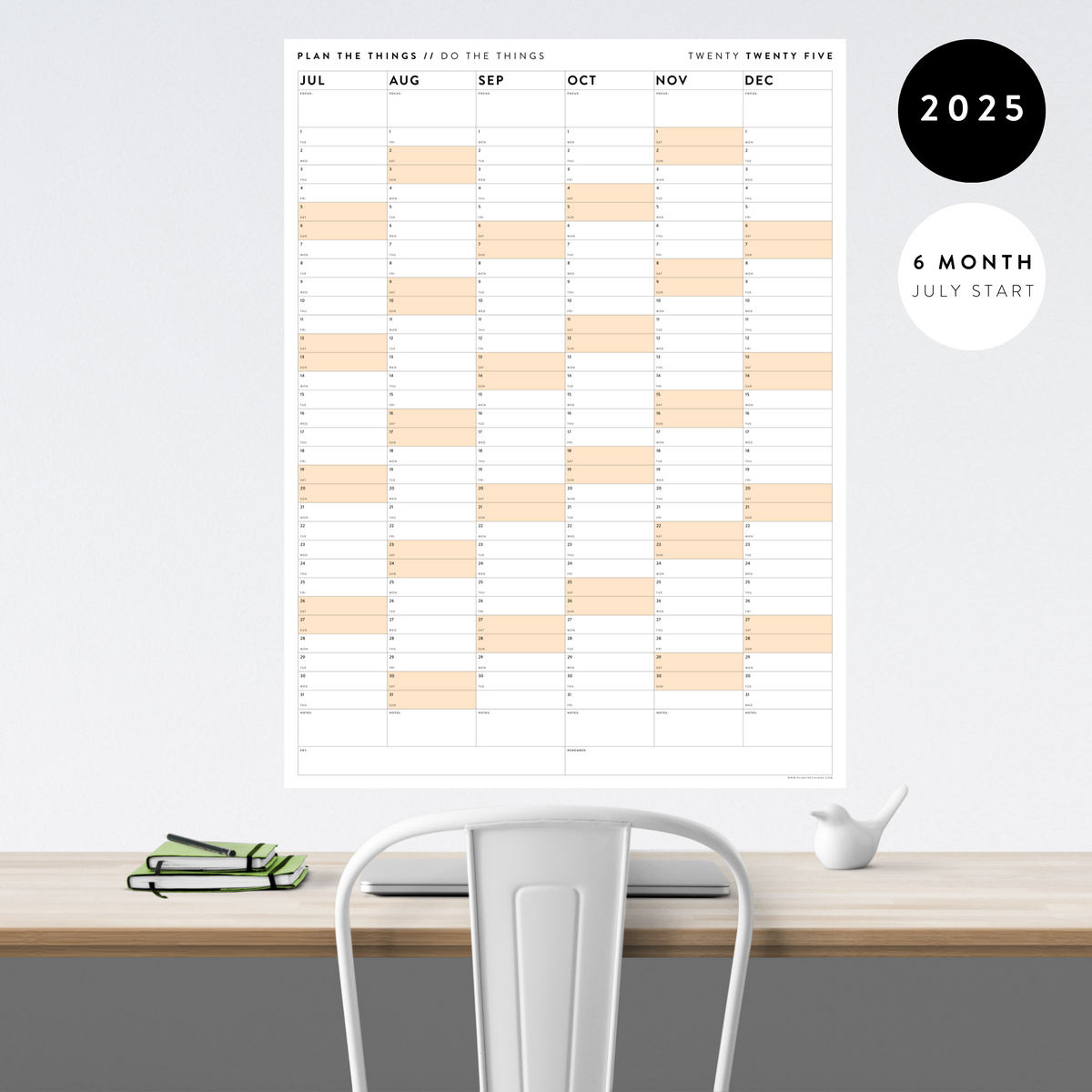 SIX MONTH 2025 GIANT WALL CALENDAR (JULY TO DECEMBER) WITH ORANGE WEEK - Plan The Things six-month-2025-giant-wall-calendar-july-to-december-with-orange-week-plan-the-things