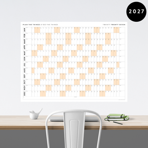 GIANT 2027 ANNUAL WALL CALENDAR | HORIZONTAL WITH ORANGE WEEKENDS