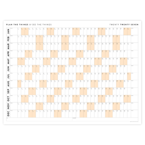 GIANT 2027 ANNUAL WALL CALENDAR | HORIZONTAL WITH ORANGE WEEKENDS