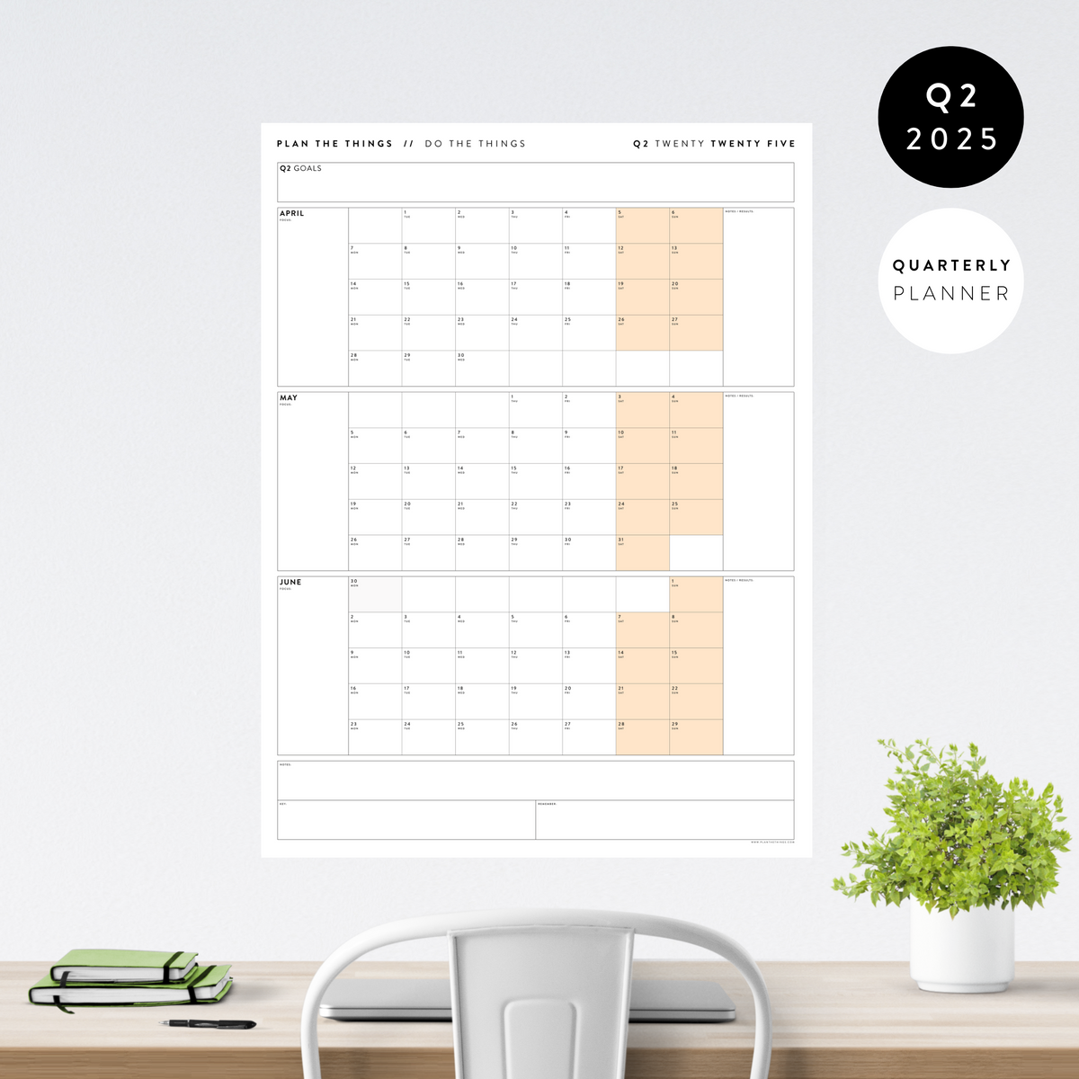 Q2 2025 QUARTERLY GIANT WALL CALENDAR (APRIL - JUNE 2025) - ORANGE WEEKENDS