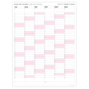 SIX MONTH 2024 GIANT WALL CALENDAR (JULY TO DECEMBER) WITH PINK WEEKENDS