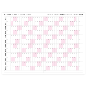 PRINTABLE 2023 / 2024 ACADEMIC WALL CALENDAR (SEPTEMBER START) | HORIZONTAL WITH PINK WEEKENDS - INSTANT DOWNLOAD