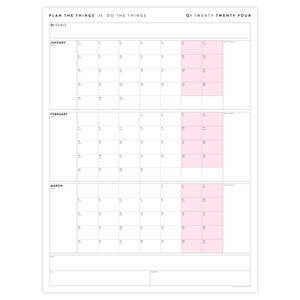 Q1 2024 QUARTERLY GIANT WALL CALENDAR (JANUARY - MARCH 2024) - PINK WEEKENDS