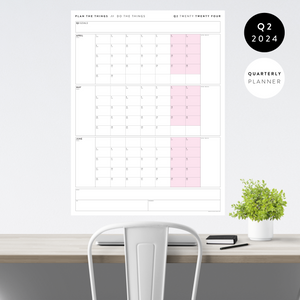 Q2 2024 QUARTERLY GIANT WALL CALENDAR (APRIL - JUNE 2024) - PINK WEEKENDS