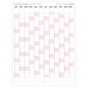 PRINTABLE VERTICAL 2027 WALL CALENDAR WITH PINK WEEKENDS - INSTANT DOWNLOAD