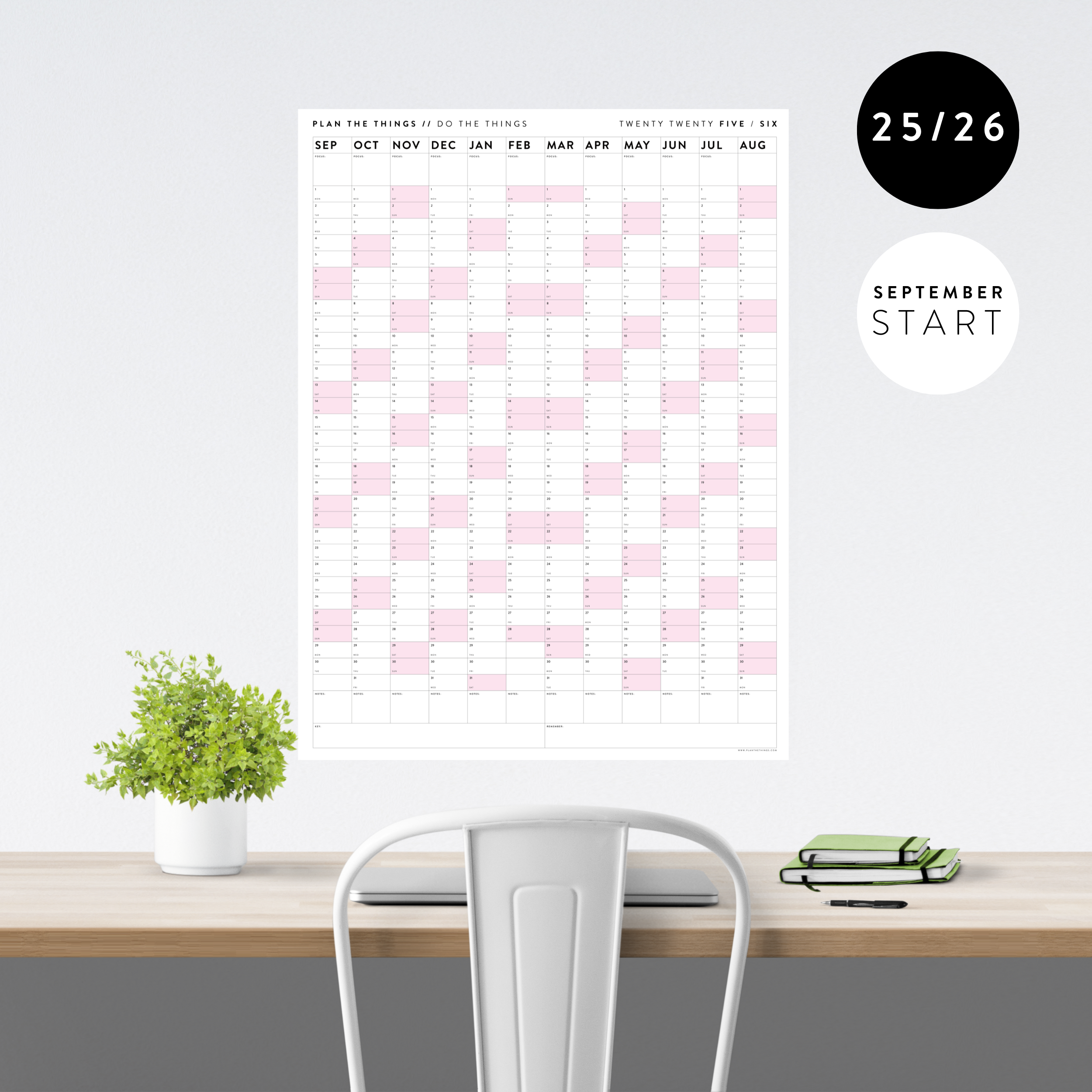 2025 2026 ACADEMIC WALL CALENDAR (SEPTEMBER START) VERTICAL WITH P