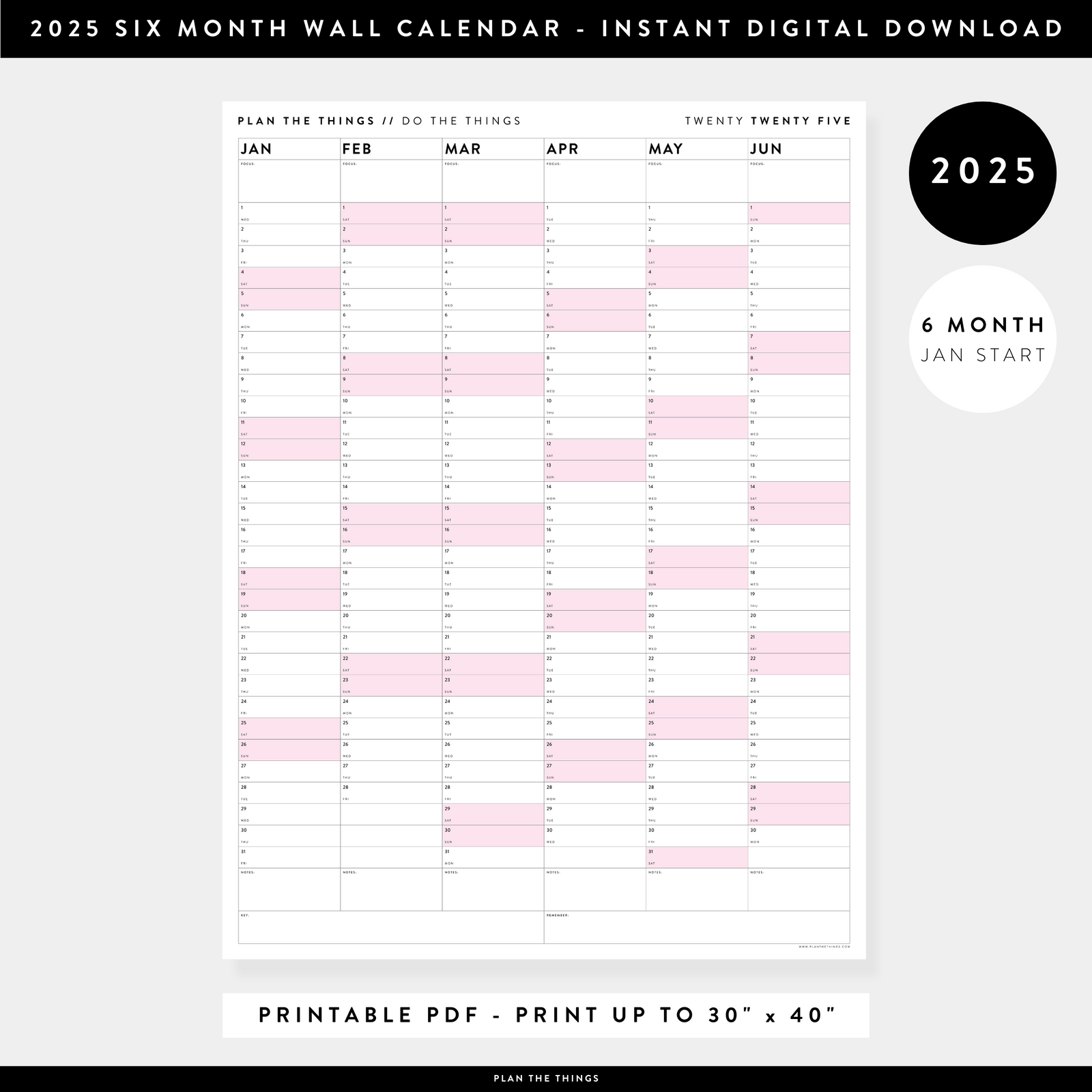 PRINTABLE 2025 SIX MONTH CALENDARS | JANUARY - JUNE // INSTANT DOWNLOA - Plan The Things printable-2025-six-month-calendars-january-june-instant-downloa-plan-the-things