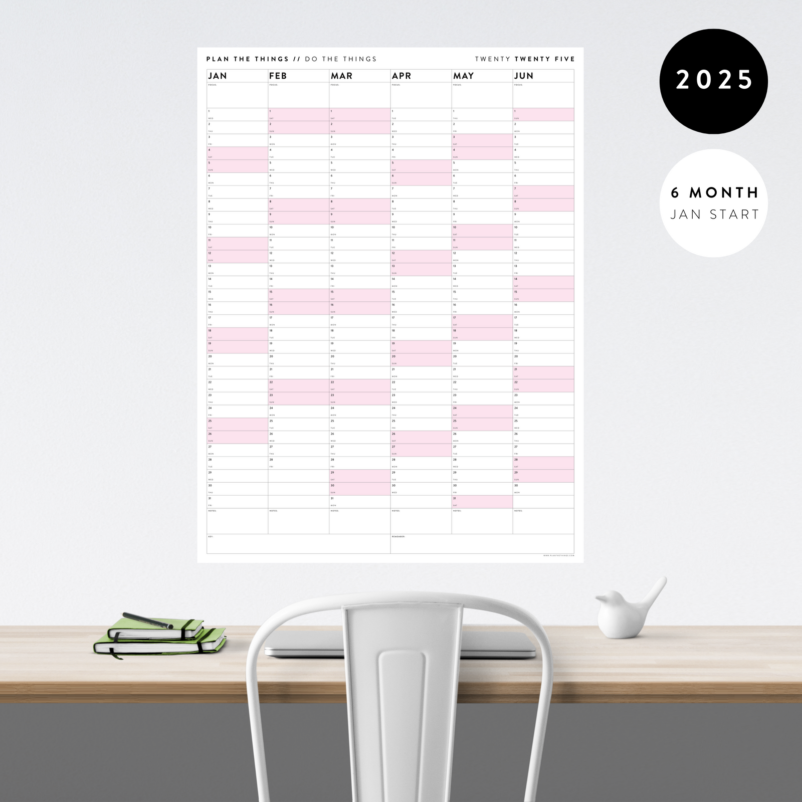 2025 SIX MONTH CALENDAR | JANUARY - JUNE - Plan The Things 2025-six-month-calendar-january-june-plan-the-things
