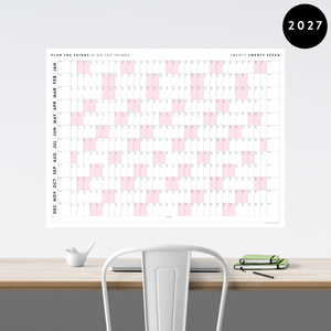 GIANT 2027 ANNUAL WALL CALENDAR | HORIZONTAL WITH PINK WEEKENDS
