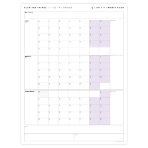 PRINTABLE Q3 (JULY - SEPTEMBER) 2024 QUARTERLY WALL CALENDAR (PURPLE) - INSTANT PDF DOWNLOAD