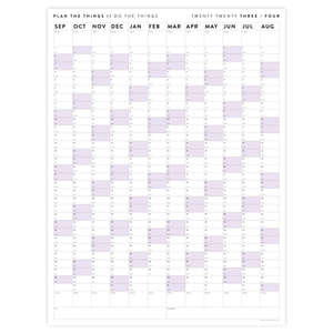 2023 / 2024 ACADEMIC WALL CALENDAR (SEPTEMBER START) | VERTICAL WITH PURPLE WEEKENDS