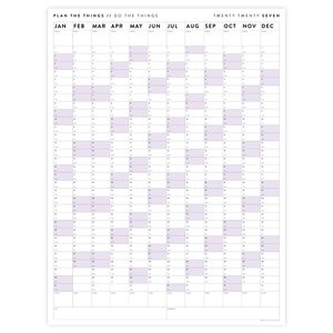 PRINTABLE VERTICAL 2027 WALL CALENDAR WITH PURPLE WEEKENDS - INSTANT DOWNLOAD