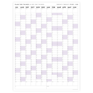 2025 - 2026 ACADEMIC WALL CALENDAR (JULY START) | VERTICAL WITH PURPLE WEEKENDS