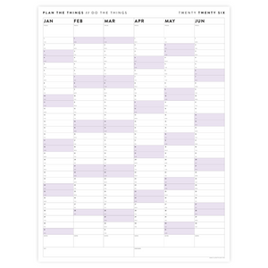 SIX MONTH 2026 GIANT WALL CALENDAR (JANUARY TO JUNE)  WITH PURPLE WEEKENDS
