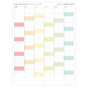 SIX MONTH 2024 GIANT WALL CALENDAR (JANUARY TO JUNE)  WITH RAINBOW WEEKENDS