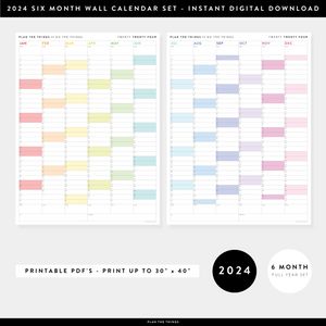 PRINTABLE SIX MONTH 2024 WALL CALENDAR SET WITH RAINBOW WEEKENDS - INSTANT DOWNLOAD