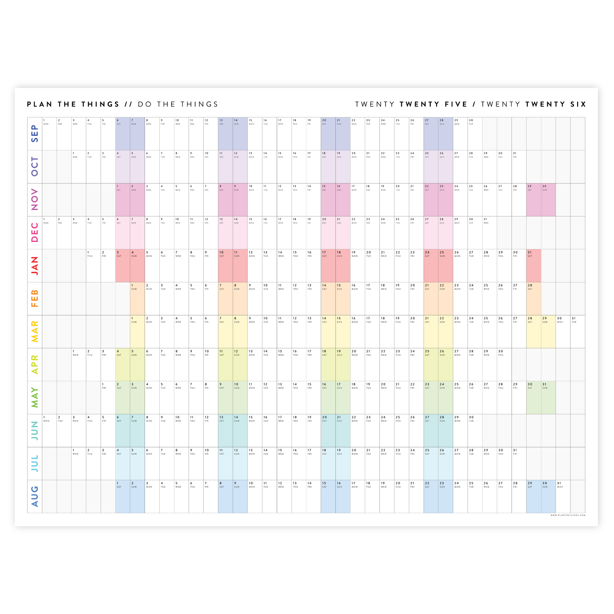 NEW! PRINTABLE SEPTEMBER START 2025 - 2026 HORIZONTAL ACADEMIC WALL CALENDAR WITH ALIGNED WEEKENDS - INSTANT DOWNLOAD PRINT UP TO 48" x 36"