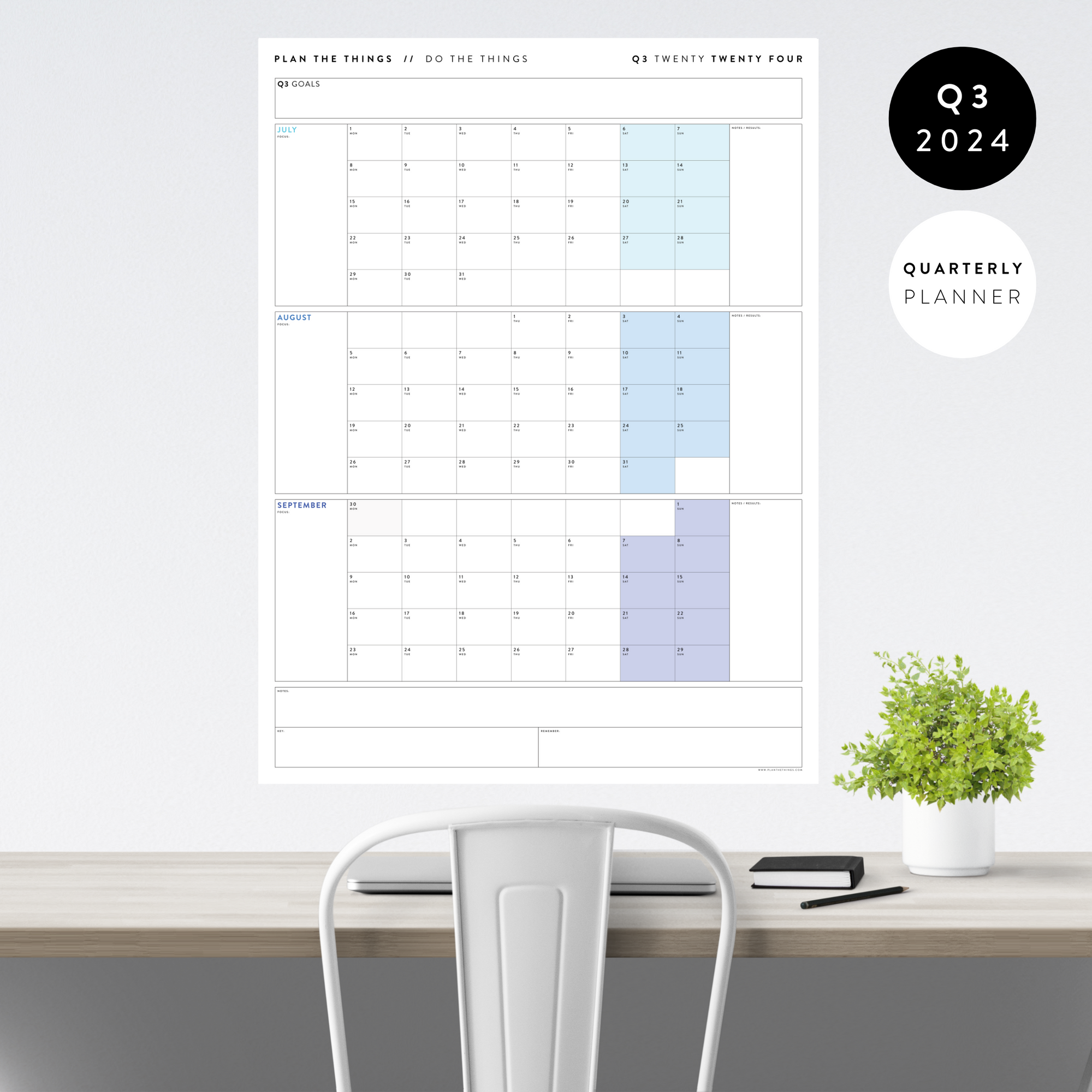 Q3 2024 QUARTERLY GIANT WALL CALENDAR (JULY - SEPTEMBER 2024) - RAINBOW WEEKENDS
