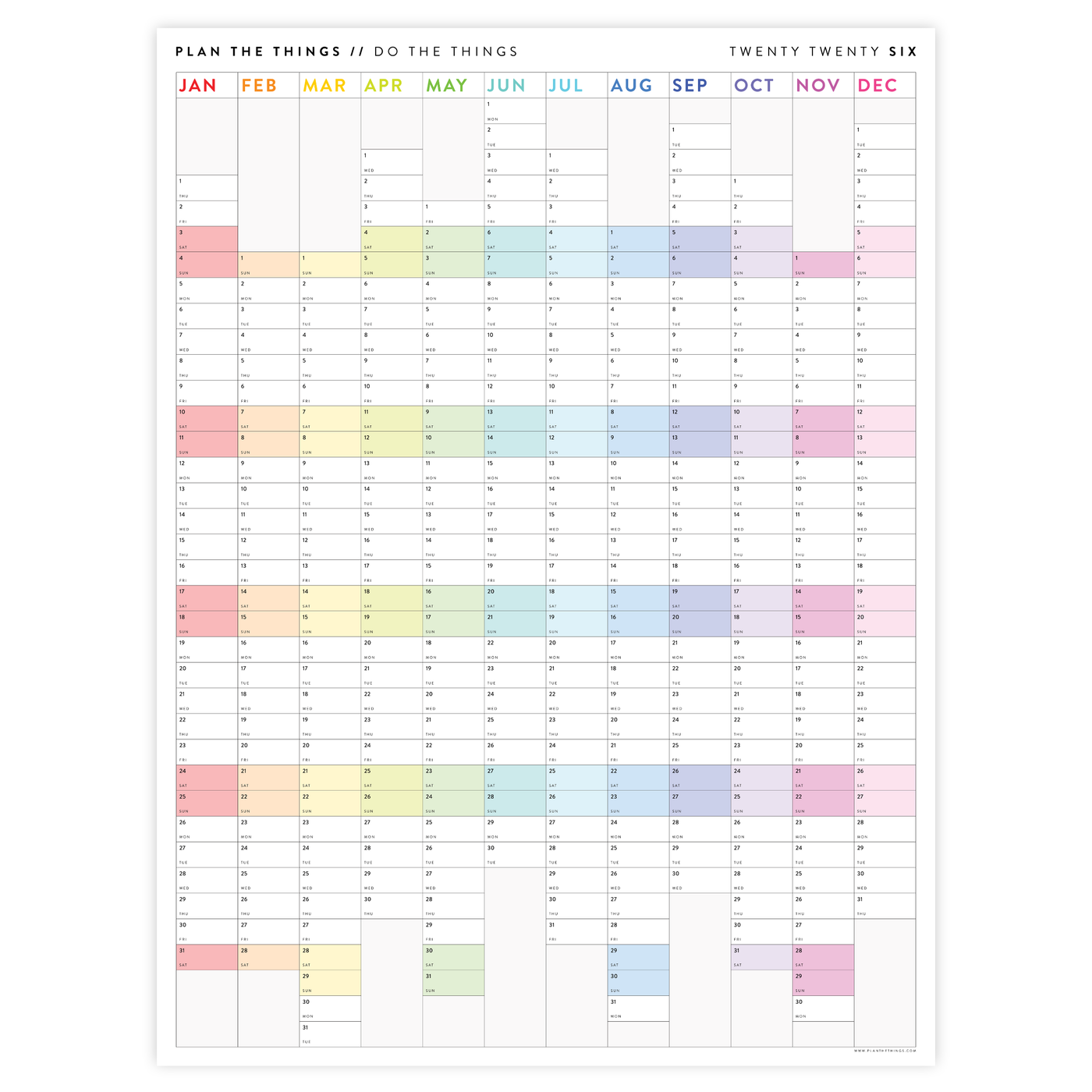 WALL CALENDARS WITH ALIGNED WEEKENDS - Plan The Things