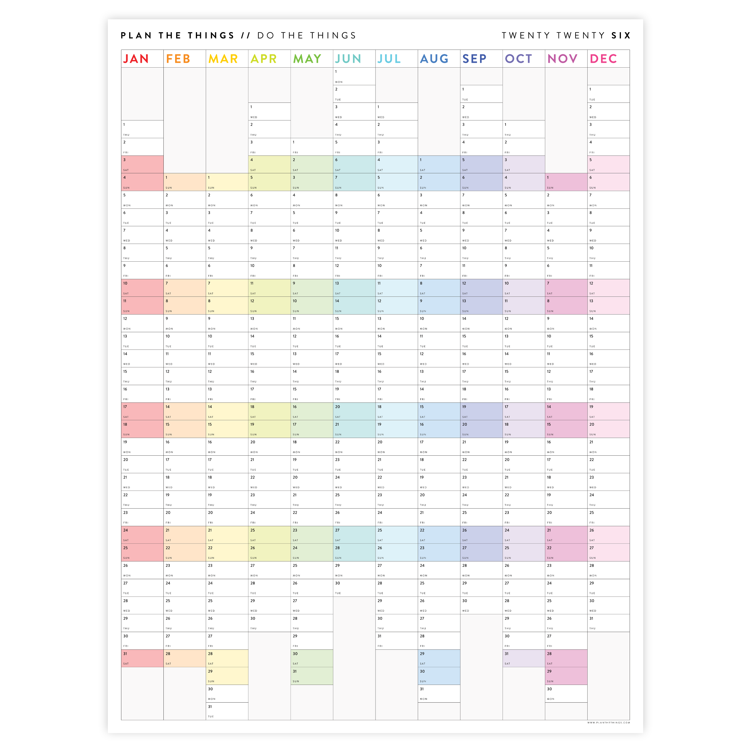 WALL CALENDARS WITH ALIGNED WEEKENDS - Plan The Things