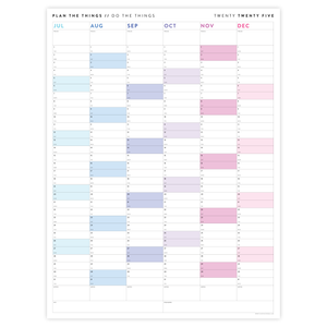 PRINTABLE SIX MONTH 2025 WALL CALENDAR SET WITH RAINBOW WEEKENDS - INSTANT DOWNLOAD
