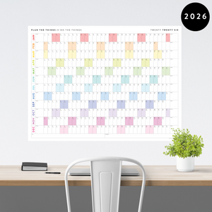 PRINTABLE 2026 HORIZONTAL WALL CALENDAR WITH RAINBOW WEEKENDS - INSTANT DOWNLOAD