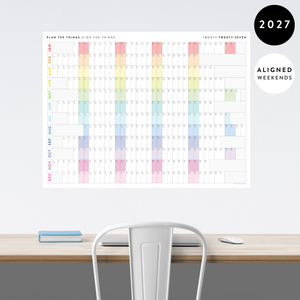 NEW! PRINTABLE 2027 HORIZONTAL WALL CALENDAR WITH ALIGNED WEEKENDS - INSTANT DOWNLOAD PRINT UP TO 48" x 36"