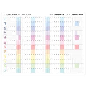 NEW! PRINTABLE JULY START 2026 - 2027 HORIZONTAL ACADEMIC WALL CALENDAR WITH ALIGNED RAINBOW WEEKENDS - INSTANT DOWNLOAD PRINT UP TO 48" x 36"