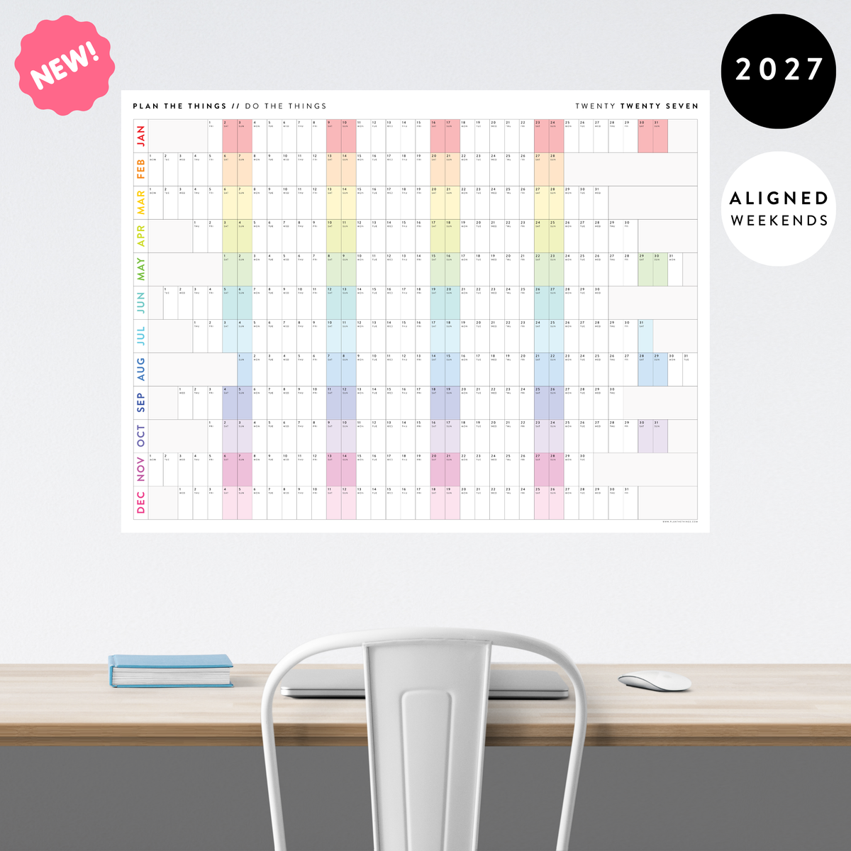 NEW FORMAT! GIANT 2027 ANNUAL WALL CALENDAR | HORIZONTAL WITH ALIGNED WEEKENDS