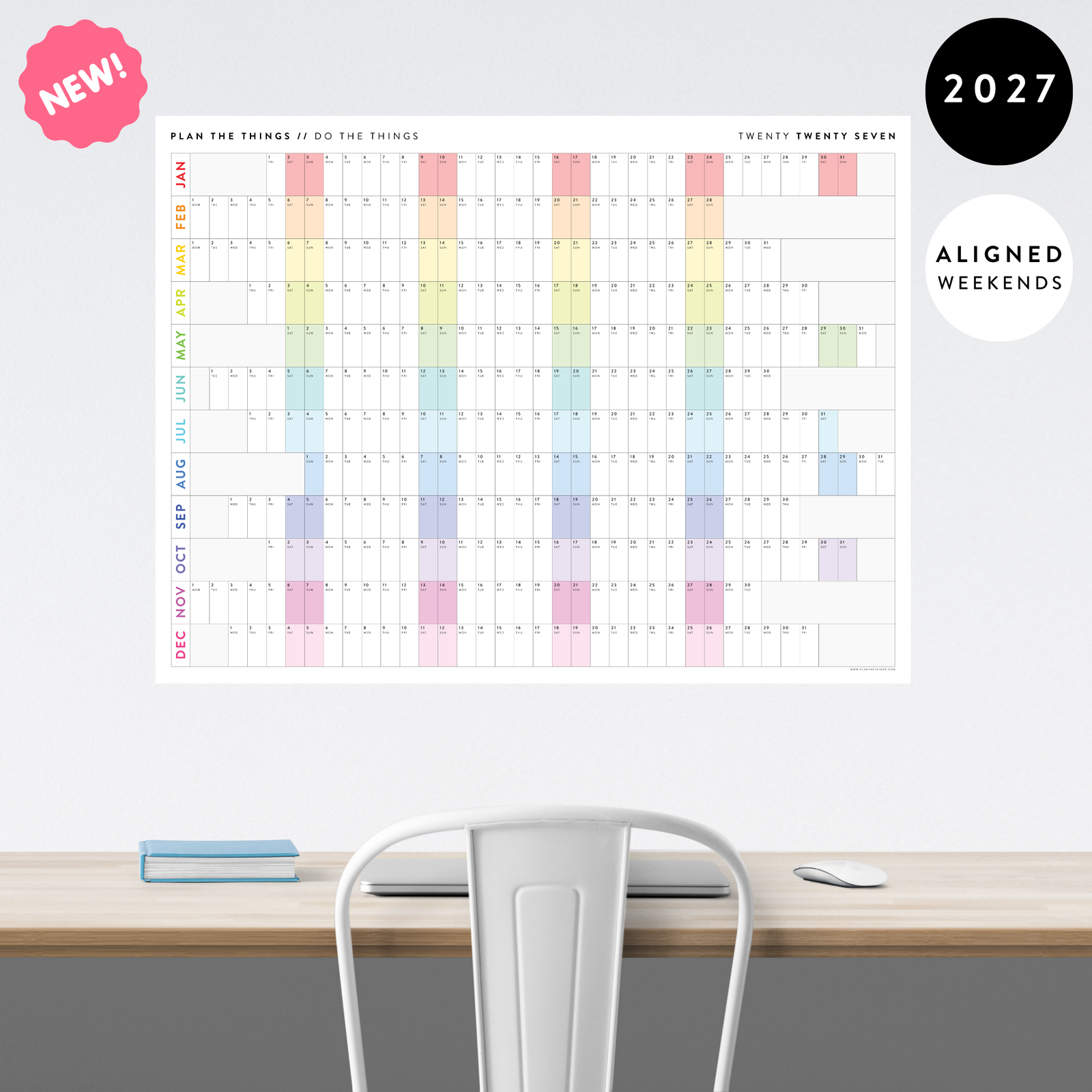 NEW FORMAT! GIANT 2027 ANNUAL WALL CALENDAR | HORIZONTAL WITH ALIGNED WEEKENDS