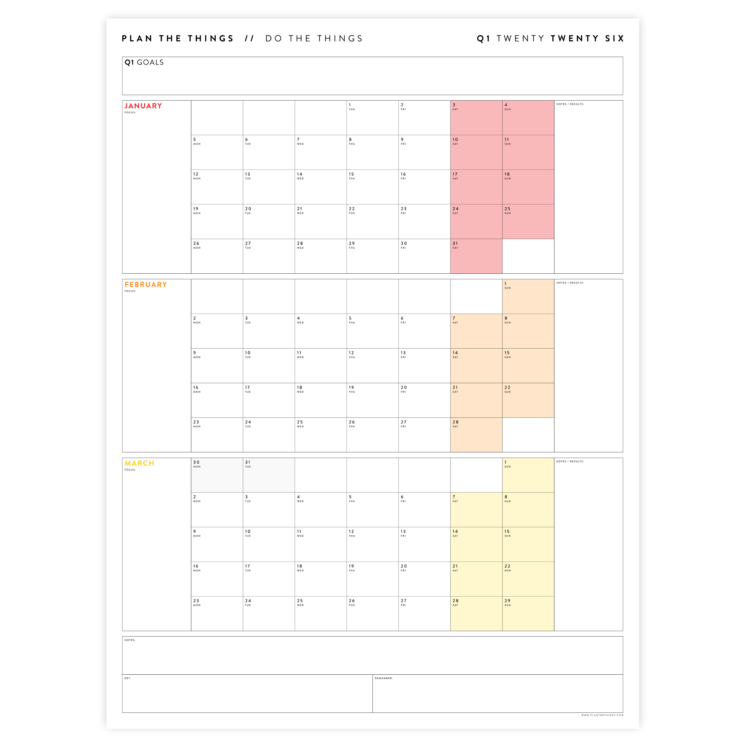 PRINTABLE 2026 Q1 + Q2 + Q3 + Q4 QUARTERLY CALENDAR FULL YEAR SET // I ...