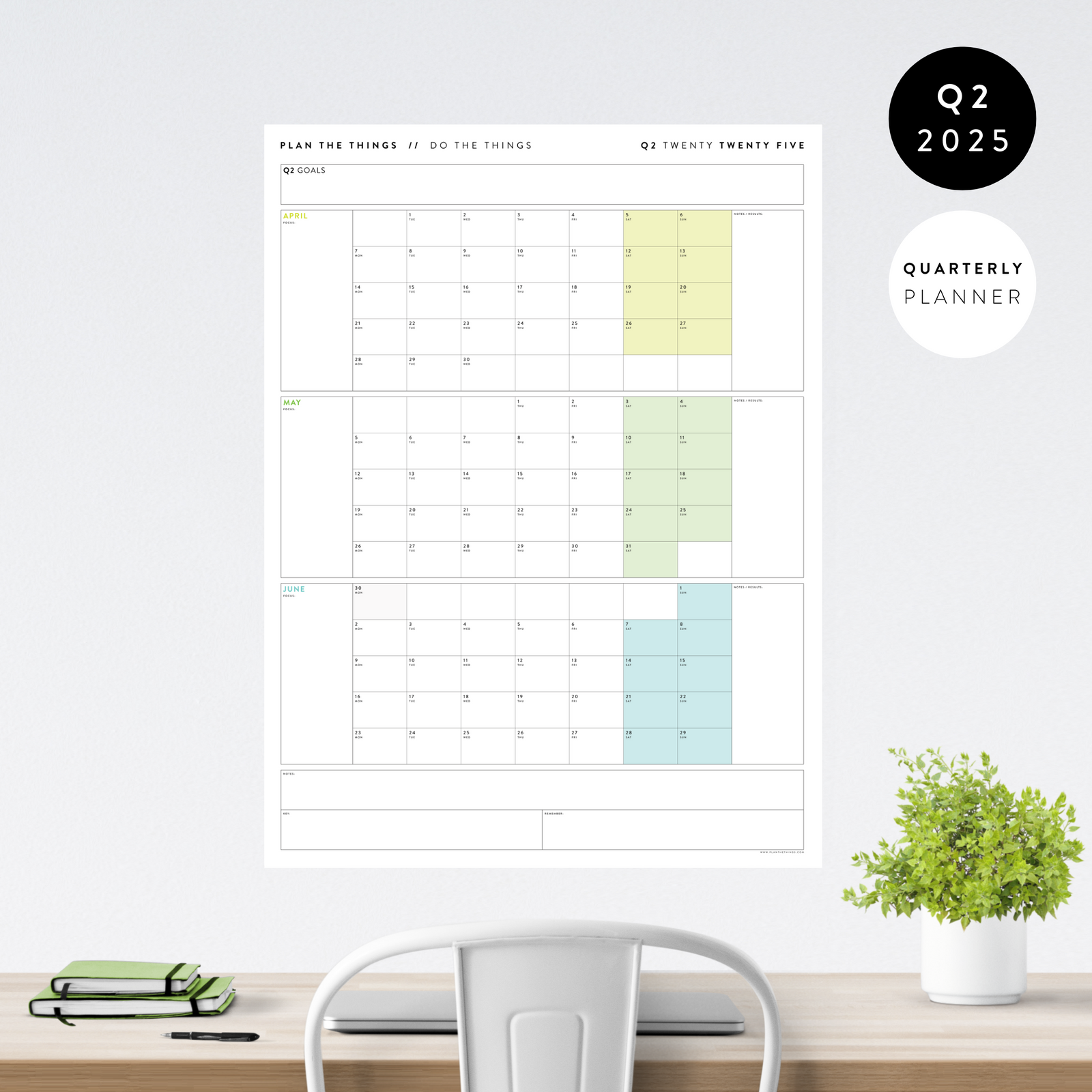 Q2 2025 QUARTERLY GIANT WALL CALENDAR (APRIL - JUNE 2025) - RAINBOW WEEKENDS