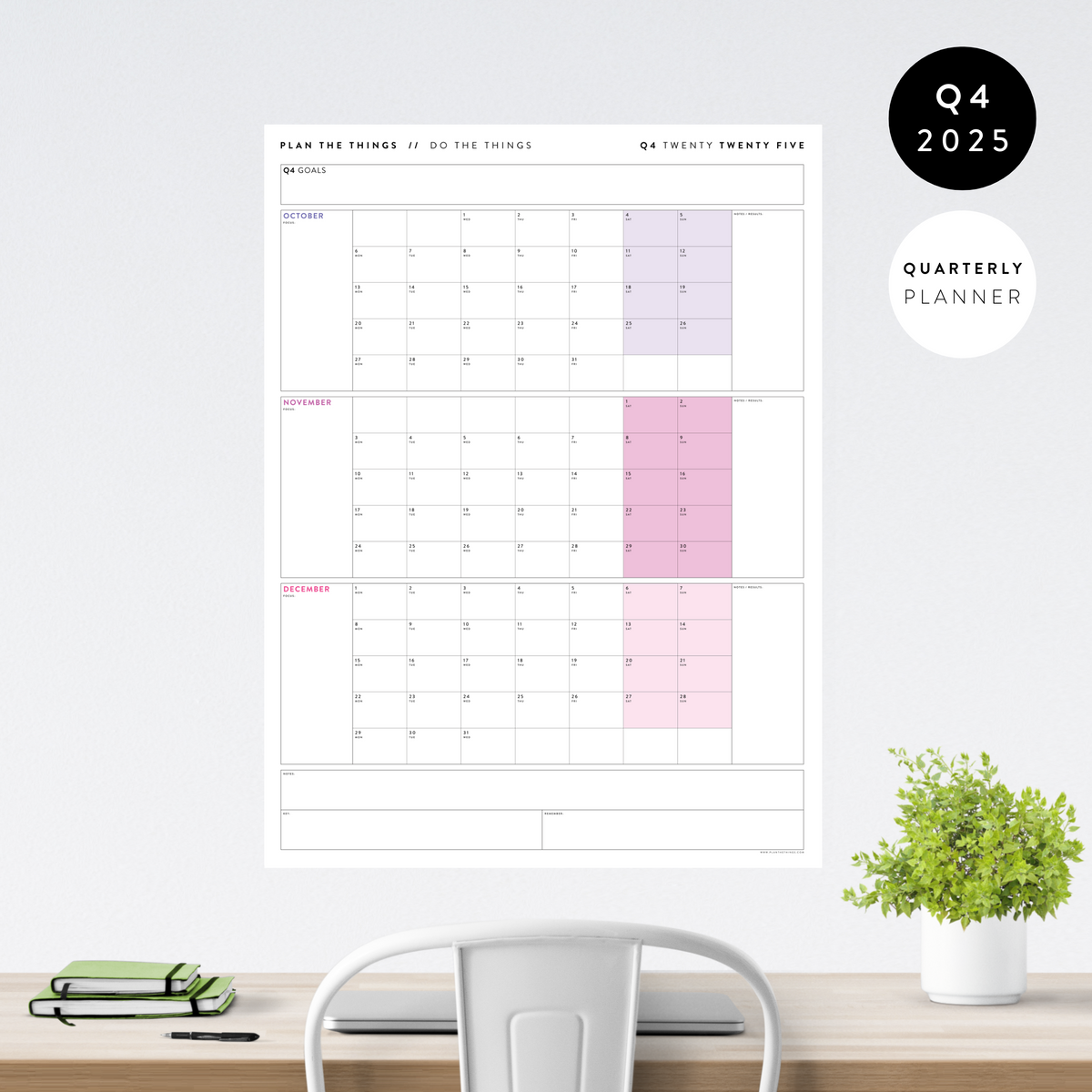 Q4 2025 QUARTERLY GIANT WALL CALENDAR (OCTOBER - DECEMBER 2025) - RAINBOW WEEKENDS