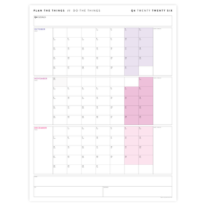 Q4 2026 QUARTERLY GIANT WALL CALENDAR (OCTOBER - DECEMBER 2026) - RAINBOW WEEKENDS
