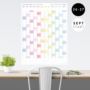 PRINTABLE 2026 - 2027 ACADEMIC WALL CALENDAR (SEPTEMBER START) | VERTICAL WITH RAINBOW WEEKENDS - INSTANT DOWNLOAD