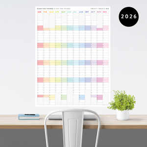 NEW! PRINTABLE VERTICAL 2026 WALL CALENDAR WITH ALIGNED RAINBOW WEEKENDS - INSTANT DOWNLOAD