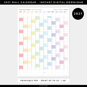 PRINTABLE VERTICAL 2027 WALL CALENDAR WITH RAINBOW WEEKENDS - INSTANT DOWNLOAD