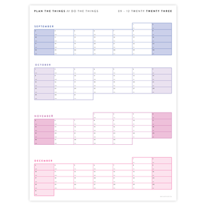 PRINTABLE 2023 FOUR MONTH WALL CALENDAR - SEPTEMBER - DECEMBER 2023 SUNDAY START - INSTANT DOWNLOAD (RAINBOW)