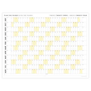 PRINTABLE 2023 / 2024 ACADEMIC WALL CALENDAR (SEPTEMBER START) | HORIZONTAL WITH YELLOW WEEKENDS - INSTANT DOWNLOAD