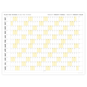 2023 / 2024 ACADEMIC WALL CALENDAR (SEPTEMBER START) | HORIZONTAL WITH YELLOW WEEKENDS