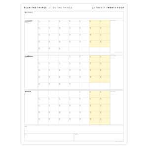 Q1 2024 QUARTERLY GIANT WALL CALENDAR (JANUARY - MARCH 2024) - YELLOW WEEKENDS