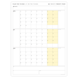 Q2 2024 QUARTERLY GIANT WALL CALENDAR (APRIL - JUNE 2024) - YELLOW WEEKENDS