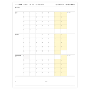 PRINTABLE Q3 (JULY - SEPTEMBER) 2024 QUARTERLY WALL CALENDAR (YELLOW) - INSTANT PDF DOWNLOAD