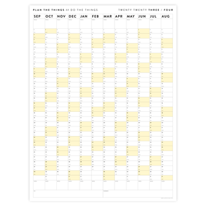 2023 / 2024 ACADEMIC WALL CALENDAR (SEPTEMBER START) | VERTICAL WITH YELLOW WEEKENDS