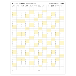 PRINTABLE VERTICAL 2027 WALL CALENDAR WITH YELLOW WEEKENDS - INSTANT DOWNLOAD