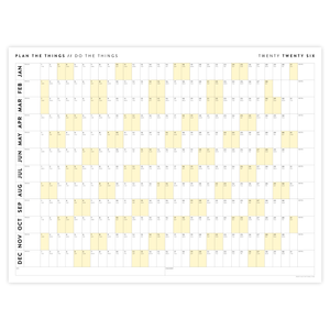 PRINTABLE 2026 HORIZONTAL WALL CALENDAR WITH YELLOW WEEKENDS - INSTANT DOWNLOAD