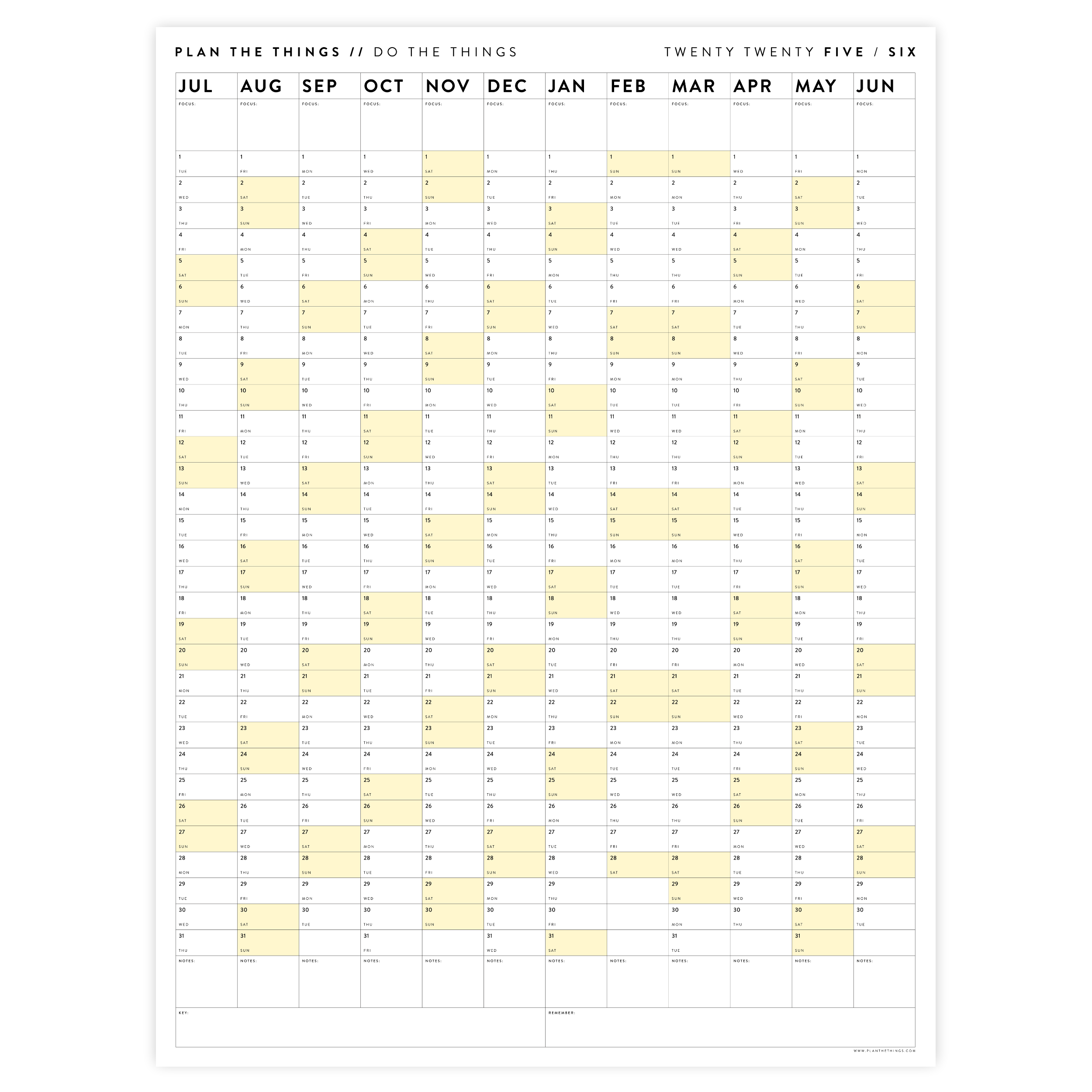 2025 - 2026 ACADEMIC WALL CALENDAR (JULY START) | VERTICAL WITH YELLOW ...