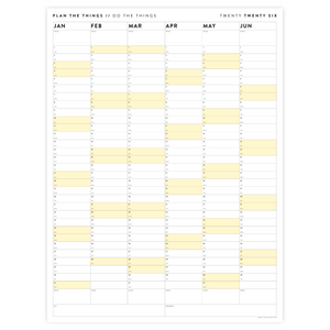SIX MONTH 2026 GIANT WALL CALENDAR (JANUARY TO JUNE)  WITH YELLOW WEEKENDS